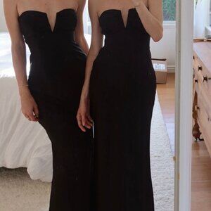 12th Tribe Valeria Black Strapless Satin Maxi Dress Size MM